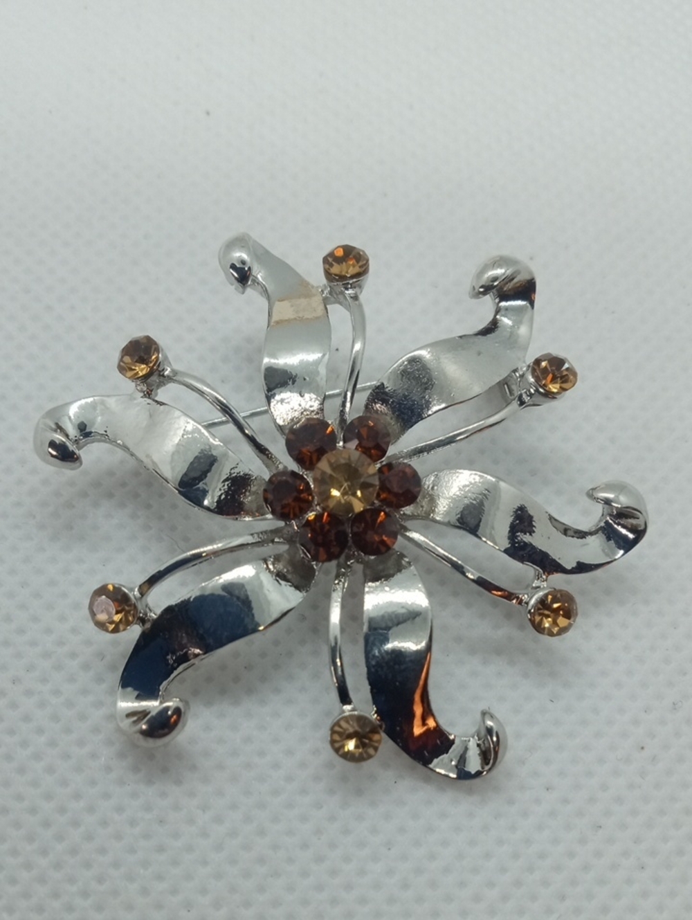 SILVERTONE PIN W/AMBER GLASS SONES - Picture 3 of 6